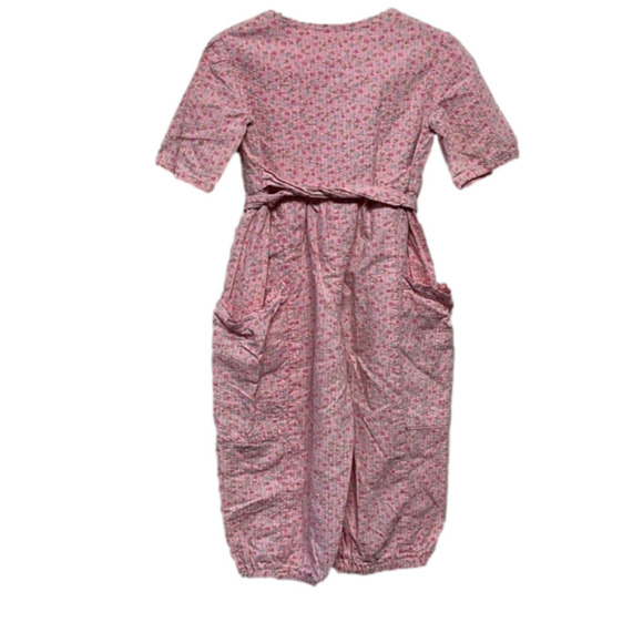 Vintage Children's Pink Rumpled Cotton Ditsy Floral Short Sleeve Wide Leg Romper - Picture 5 of 6